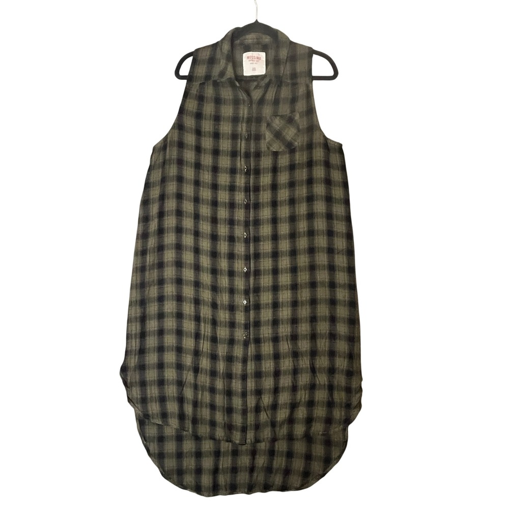 Mossimo Plaid Shirt Dress XL Sleeveless Hi Low Grunge 90s Button Front Goth Punk